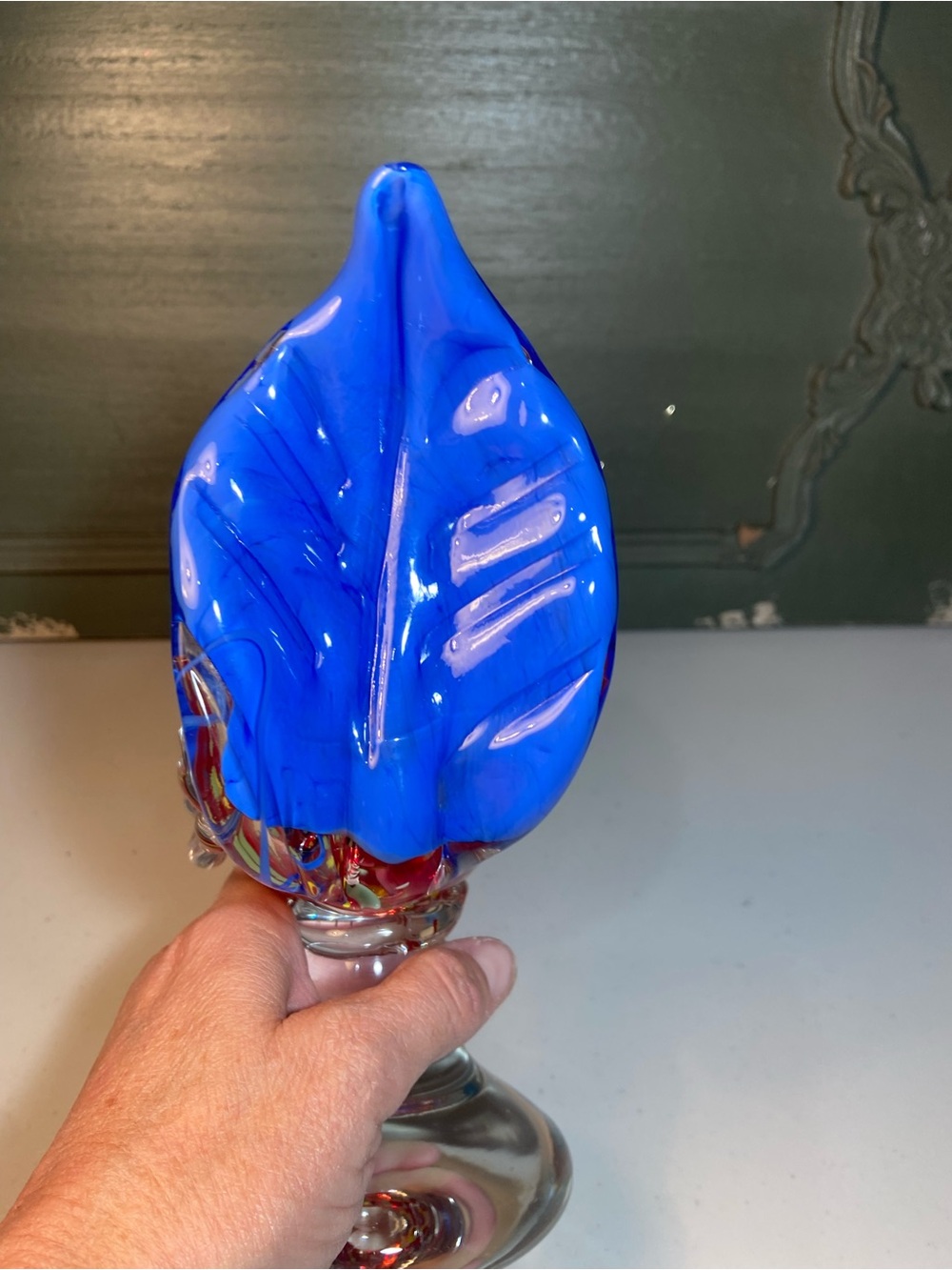 Handblown Glass Rooster Figurine in Red and Blue Accent - Picture 8 of 16